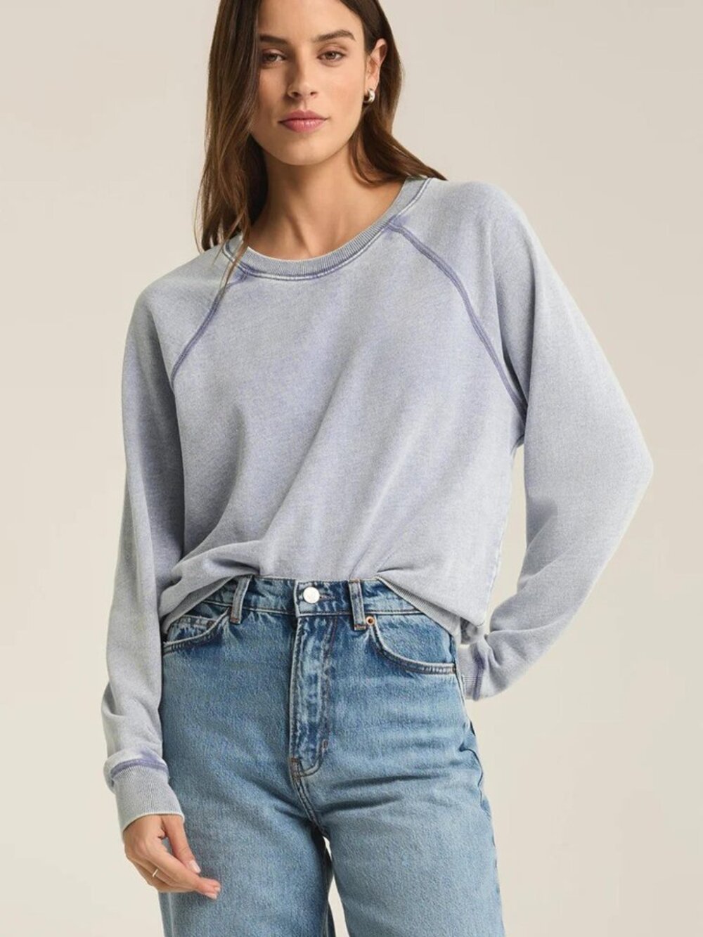 Z Supply Saldana knit denim top washed indigo new with tags